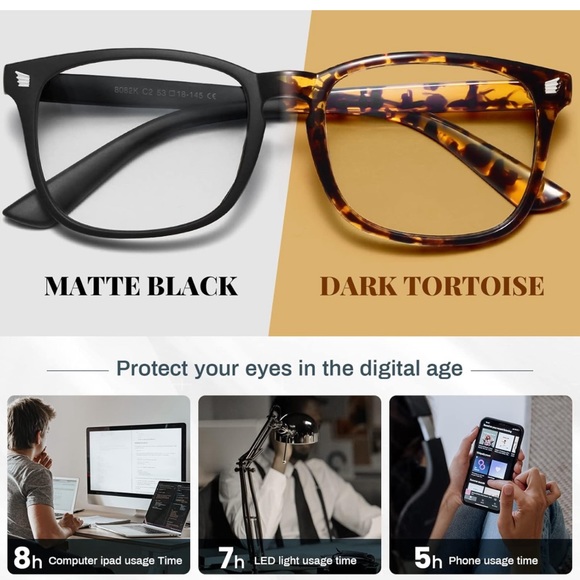 New!Blue Light Blocking Anti Eyestrain & UV Glare Glasses (Matte Black+Tortoise) - Picture 2 of 5